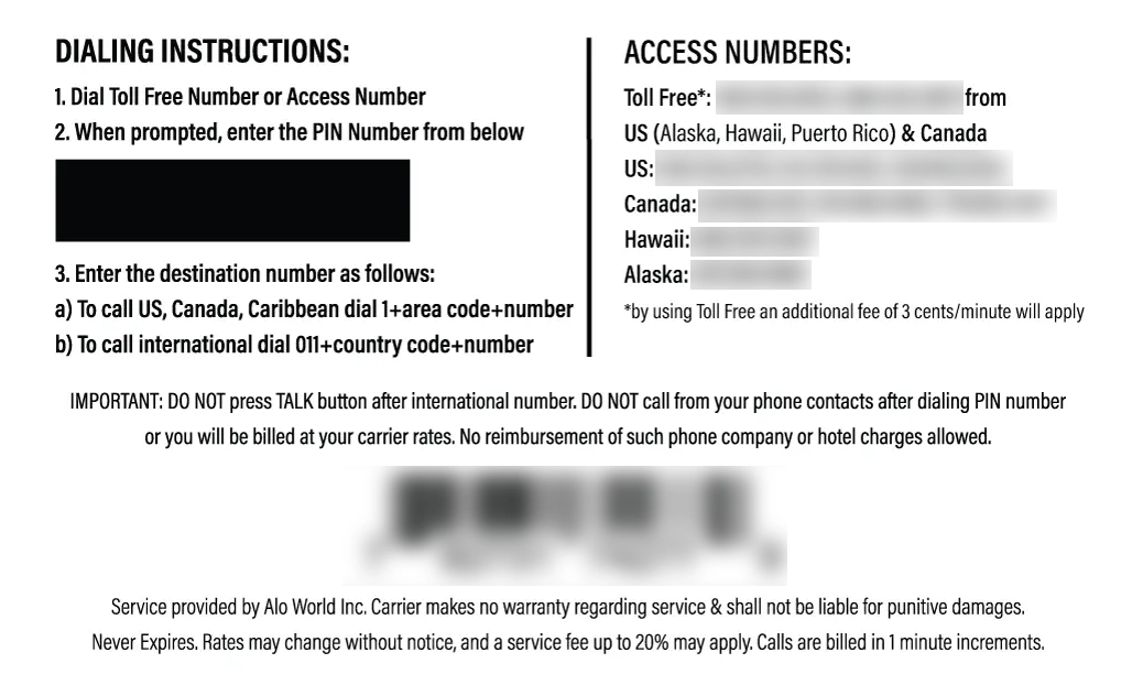Nalotel Samoa Calling Card Instructions